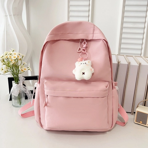 Mochila de Nylon para Mujer Gran Capacidad Minimalista Japonés Casual Color Sólido Ligera para Escuela y Viaje Sin Colgante