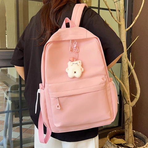Mochila de Nylon para Mujer Gran Capacidad Minimalista Japonés Casual Color Sólido Ligera para Escuela y Viaje Sin Colgante