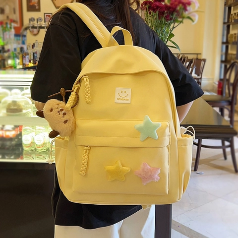 Nieuwe Lichtgewicht Nylon School Rugzak Voor Studenten Grote Capaciteit Casual Rugzak Met Ster Pluche Hanger