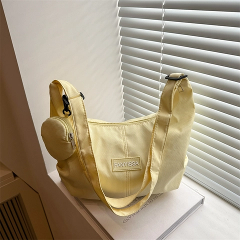 Women Fashion Simple Solid Color Crossbody Hobo Bag With Small Round Pouch Adjustable Strap Casual Fabric Shoulder Bag