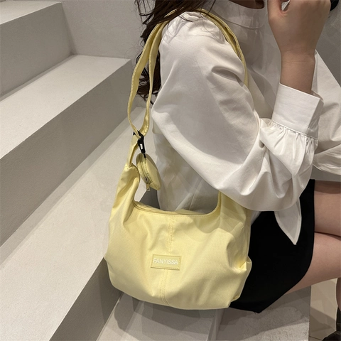 Women Fashion Simple Solid Color Crossbody Hobo Bag With Small Round Pouch Adjustable Strap Casual Fabric Shoulder Bag