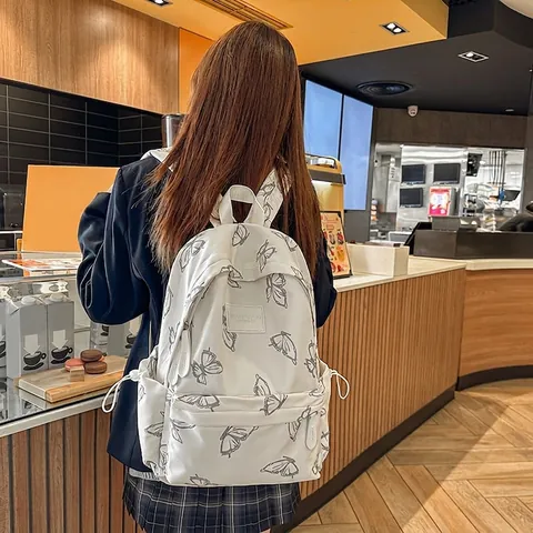 2025 Nuova Mochila Casual con Stampa a Farfalla in Nylon Grande Capacità per Donna Studenti Zaino Leggero per Scuola Viaggio