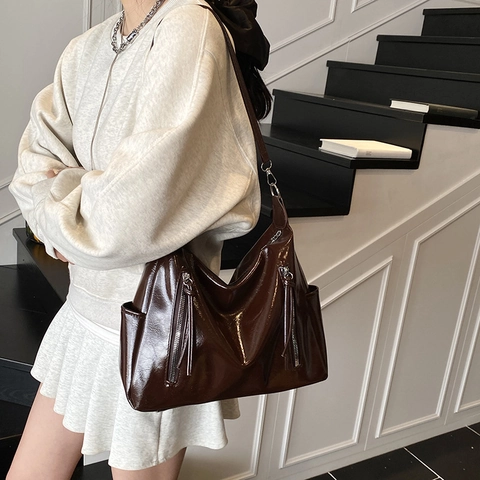 Women Fashion Large Capacity Tote Bag High Quality PU Leather Crossbody Shoulder Bag For Commuting Casual Messenger Bag