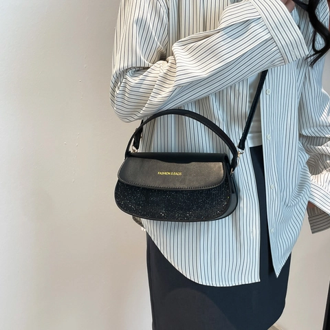 Women Fashion Patchwork PU Leather Glitter Crossbody Bag Elegant Square Shoulder Handbag With Top Handle For Commute