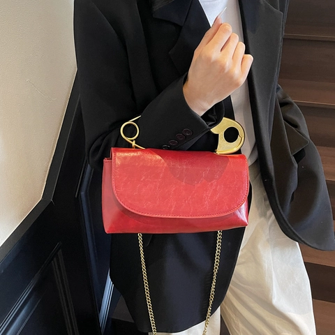 Bolso Bandolera de Mujer con Asa Creativa de Alfiler de Gancho Cuero PU Color Sólido Cadena Bolso de Hombro Cuadrado