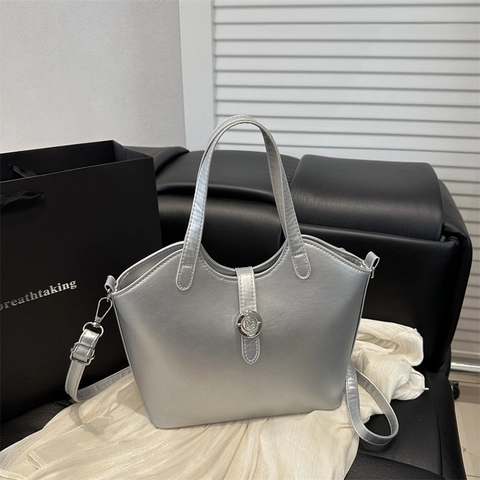 Bolso de Balde de Moda de Cuero PU para Mujer Bolso de Bandolera Minimalista de Color Sólido Bolso de Mano con Correa Única Ajustable