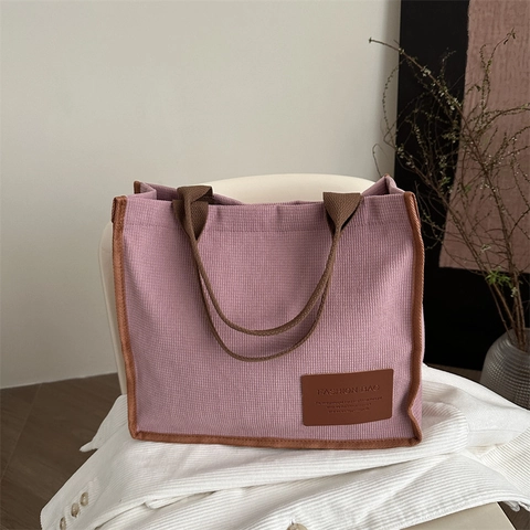 Damen Große Kapazität Cord Tragetasche Japanischer Minimalismus Schultertasche Leicht Casual Pendler Handtasche College Student Arbeitstasche