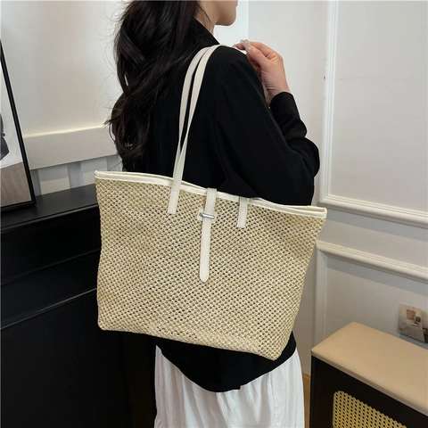 Sommer Damen Stroh Tragetasche Mit Großer Kapazität 2025 Neue Mode Pendler Schultertasche Strandurlaub Handtasche