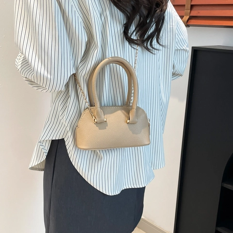 Borsa Minimalista in Pelle PU a Grana di Litchi da Donna Mini Borsa a Tracolla Piccola Con Tracolla a Catena Dorata