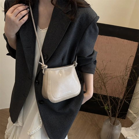 Damen Fashion PU Leder Umhängetasche Einfarbig Koreanischer Stil Kleine Quadratische Schultertasche Mit Knotenriemen