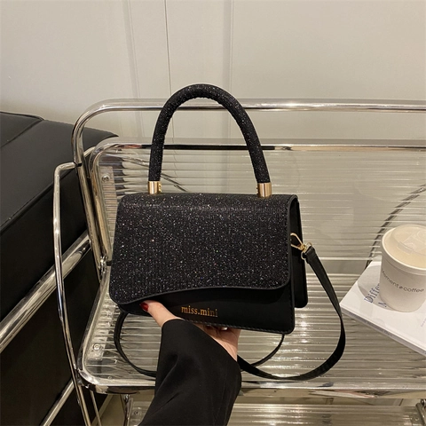 Glitzer Pailletten Klappe Umhängetasche Für Damen Luxus PU Leder Kleine Quadratische Handtasche Vielseitige Pendler Schultertasche