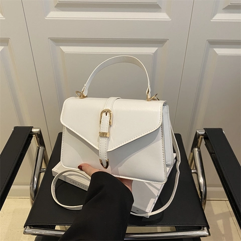 Borsa Quadrata Piccola in Pelle PU Tinta Unita Donna Borsa a Tracolla Fibbia Dorata Tracolla Regolabile Borsa a Tracolla Elegante