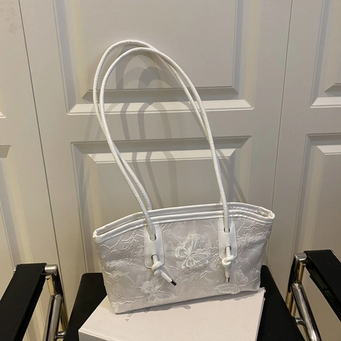 Elegante Borsa a Tracolla in Pizzo con Ricamo a Farfalla per Donna Borsa Tote a Grande Capacità Borsa da Sottobraccio alla Moda