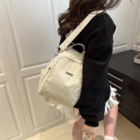 Fashion Solid Color Nylon Backpack For Women Teenagers Casual School Bag For Commuting Large Capacity Travel Daily Bag