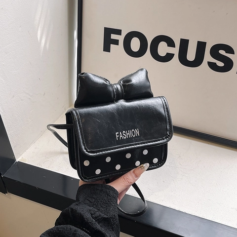 Damen Mini Schleife Umhängetasche Mode Punktemuster PU-Leder Quadratische Schultertasche Für Mädchen Alltag