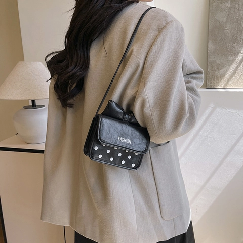 Damen Mini Schleife Umhängetasche Mode Punktemuster PU-Leder Quadratische Schultertasche Für Mädchen Alltag