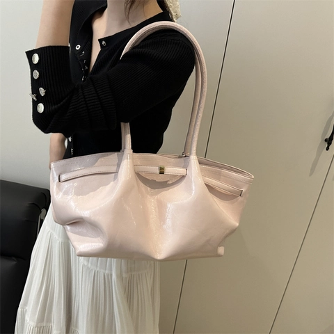 Borsa a Tracolla da Donna in Pelle PU Lucida Plissettata Borsa Tote di Grande Capacità Borsa da Ascella Handbag Casual Moda