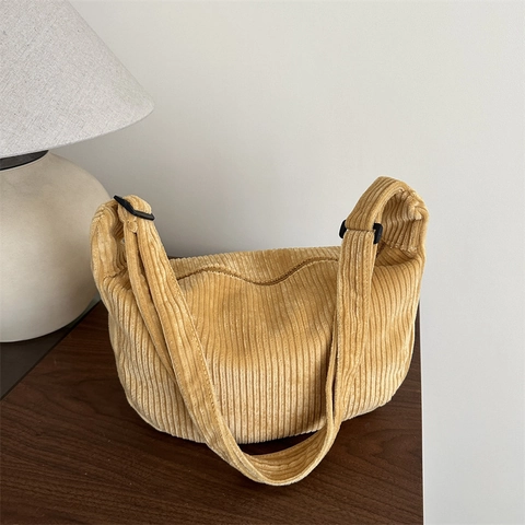 Damen Cord Tragetasche Große Kapazität Einfach Frisch Mode Lässig Umhängetasche Schultertasche Mit Verstellbarem Gurt