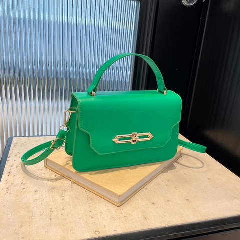 Bolso Bandolera Elegante de Cuir PU para Mujer Bolso de Mano de Color Sólido Con Cierre de Metal Dorado Bolso de Hombro