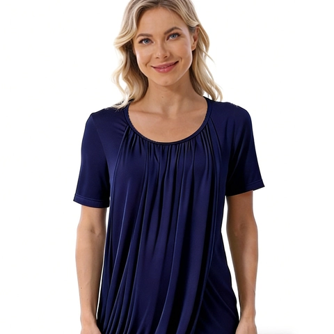 Vestido de Lactancia Materna de Modal Suave de Manga Corta Cuello Redondo Fruncido Vestido Midi para Mujeres Embarazadas Verano