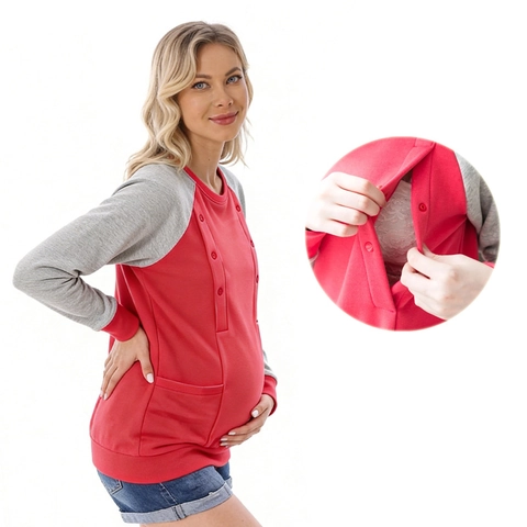 Sudadera de Lactancia para Mujer Manga Larga Bloques de Color con Abertura para Lactancia Ropa de Invierno Premamá