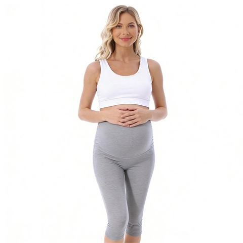 Hoch taillierte Umstands Capri Leggings Verstellbare Bauchunterstützung Modal Elasthan Weiche Elastische Yoga Hose Damen Umstandshose
