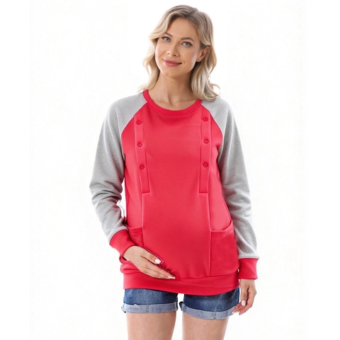 Sudadera de Lactancia para Mujer Manga Larga Bloques de Color con Abertura para Lactancia Ropa de Invierno Premamá