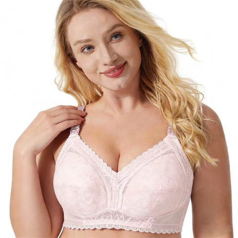 Women Plus Size Nursing Bra Wire Free Cotton Breastfeeding Bra Full Cup Lace Maternity Underwear With Front Buckle