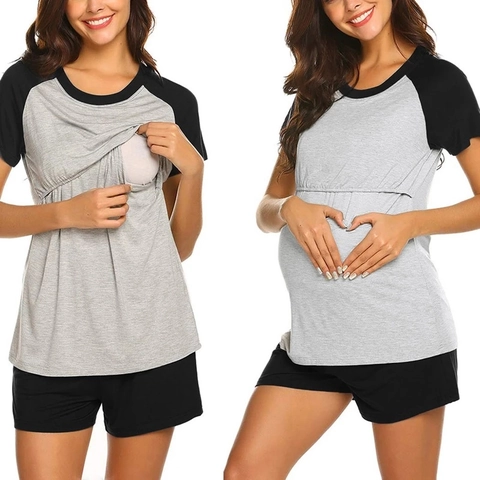 Vêtements d'Intérieur Allaitement Maternité Modal Haut Raglan Manches Courtes Et Short Pyjama Femmes