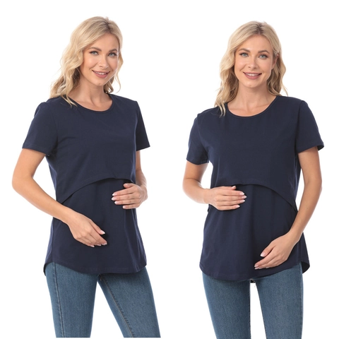 Γυναικείο T-Shirt Θηλασμού από Μείγμα Βαμβακιού Κοντό Μανίκι Στρογγυλή Λαιμόκοψη Μπλούζα Εγκυμοσύνης Θηλασμός Casual