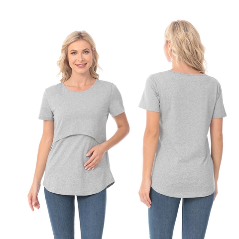 Γυναικείο T-Shirt Θηλασμού από Μείγμα Βαμβακιού Κοντό Μανίκι Στρογγυλή Λαιμόκοψη Μπλούζα Εγκυμοσύνης Θηλασμός Casual