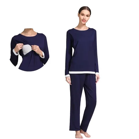 Ensemble Pyjama d'Allaitement pour Femmes Manches Longues Mélange de Coton Vêtement de Nuit Décontracté Maison