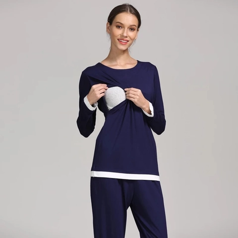 Ensemble Pyjama d'Allaitement pour Femmes Manches Longues Mélange de Coton Vêtement de Nuit Décontracté Maison