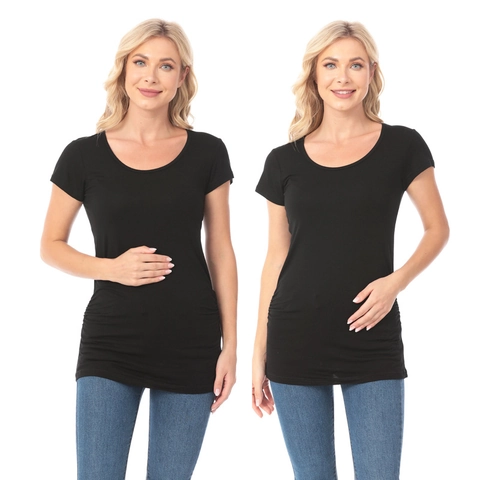 Maglietta Premaman a Righe Manica Corta in Modal Arricciata Laterale Slim Fit Traspirante Morbida Elastica Casual Donna