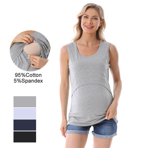 Dames Zwangerschap Borstvoeding Mouwloos Tanktop Katoenmix Voedingsvest Pullover Effen Kleur Ronde Hals Zwangerschapskleding