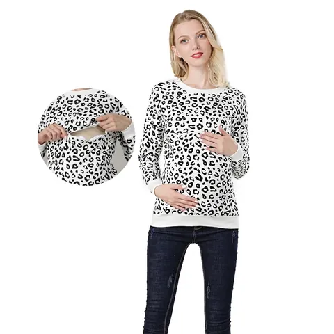 Baumwolle Umstandsmode Still-Sweatshirt Langarm Rundhals Versteckter Reißverschluss Stilltop Für Schwangere Frauen Casual Hoodies