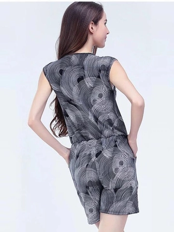 Combishort de Maternité pour Femmes Col en V Sans Manches Imprimé Combinaison d'Allaitement Décontractée Ample Tenue d'Été Une Pièce avec Poches Vêtements de Grossesse
