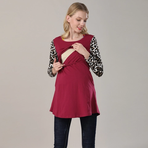 Top Allattamento Premaman Manica Lunga Patchwork Righe Girocollo Maglietta Allattamento per Donna Abbigliamento Comodo Gravidanza