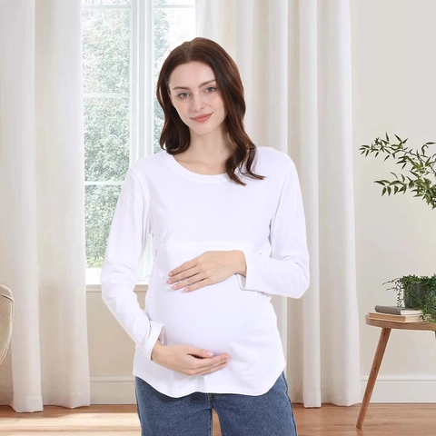 Maglia Allattamento Cotone Manica Lunga Premaman con Cerniera Nascosta Top Allattamento per Gravidanza Post Parto Casual Girocollo