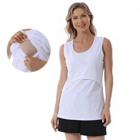 Damen Ärmellos Still Top Baumwollmischung Rundhals Stillshirt Für Schwangerschaft Übergröße Umstandsmode