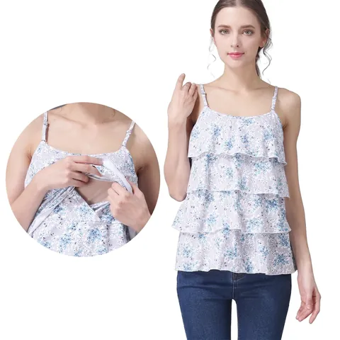 Damen Umstands Still-Unterhemd Modal Mehrlagig Rüschen Still-Top Ärmelloses Schwangerschafts-Shirt Für Frauen