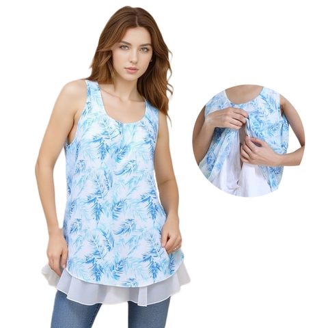 Bloemen Chiffon Zwangerschap Voeding Tanktop Mouwloos Bedrukt Gelaagd Voedingstop Voor Zwangere Vrouwen Zomer Casual