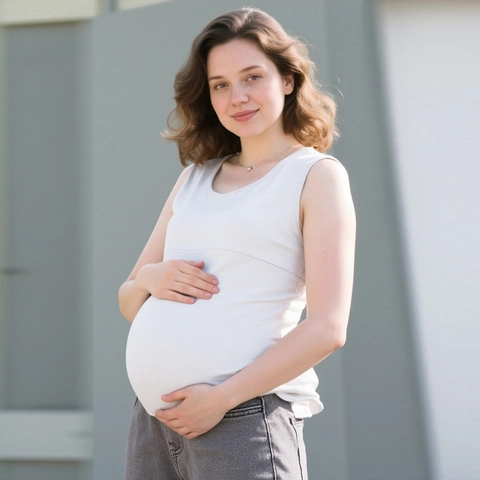 Maternity Nursing Tank Top Sleeveless Cotton Blend Round Neck Solid Color Loose Pregnancy Breastfeeding Top For Women