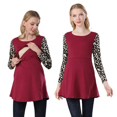 Top Allattamento Premaman Manica Lunga Patchwork Righe Girocollo Maglietta Allattamento per Donna Abbigliamento Comodo Gravidanza