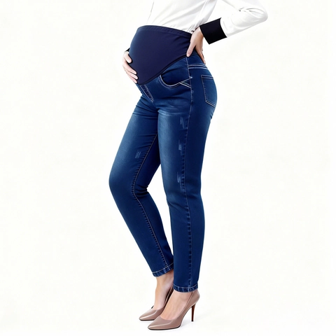 Pantalones Vaqueros de Maternidad para Mujer de Cintura Alta con Soporte para el Vientre de Mezclilla Elástica Ajustados