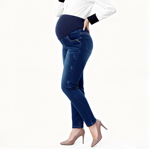 Pantalones Vaqueros de Maternidad para Mujer de Cintura Alta con Soporte para el Vientre de Mezclilla Elástica Ajustados
