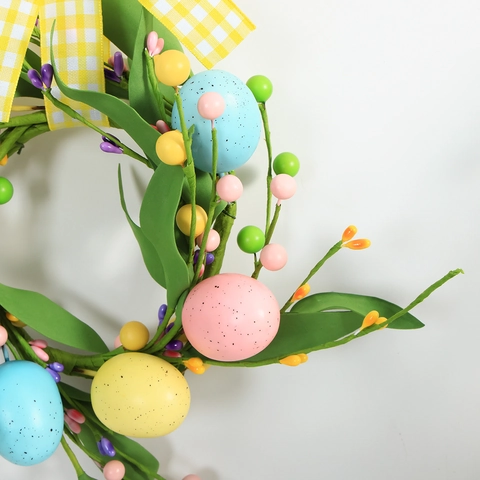 Easter Egg Berry Wreath Artificial Greenery Spring Home Decor Pastel Speckled Eggs With Bowknot Hanging Ornament For Wall Door Office