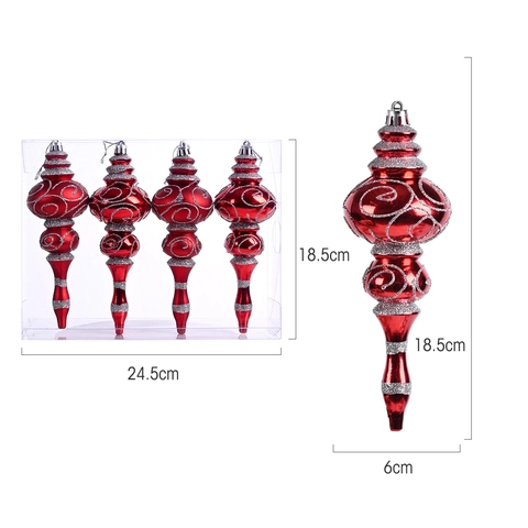 Electroplated Plastic Christmas Finial Ornaments Glitter Swirl Hand Painted Hanging Decorations For Holiday Tree Decor
