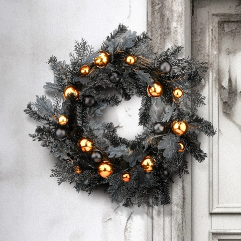 Ghirlanda Nera di Halloween Fatta a Mano Con Palle Decorative Oro E Nero Decorazione Porta Casa Stregata Horror Party