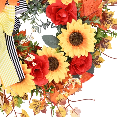 Ghirlanda del Ringraziamento Girasole Foglia di Acero Fiori Artificiali Ghirlanda Autunnale per Porta Decorazione da Appendere per Casa